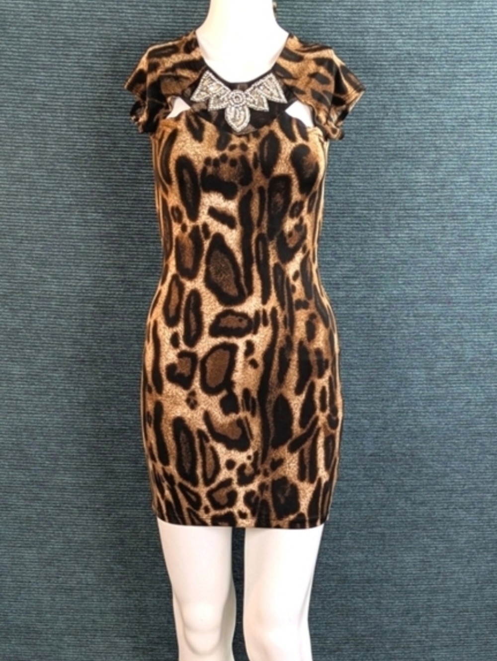 Vintage Y2K Clubwear, Sabora Embellished Leopard Print Mini-Dress